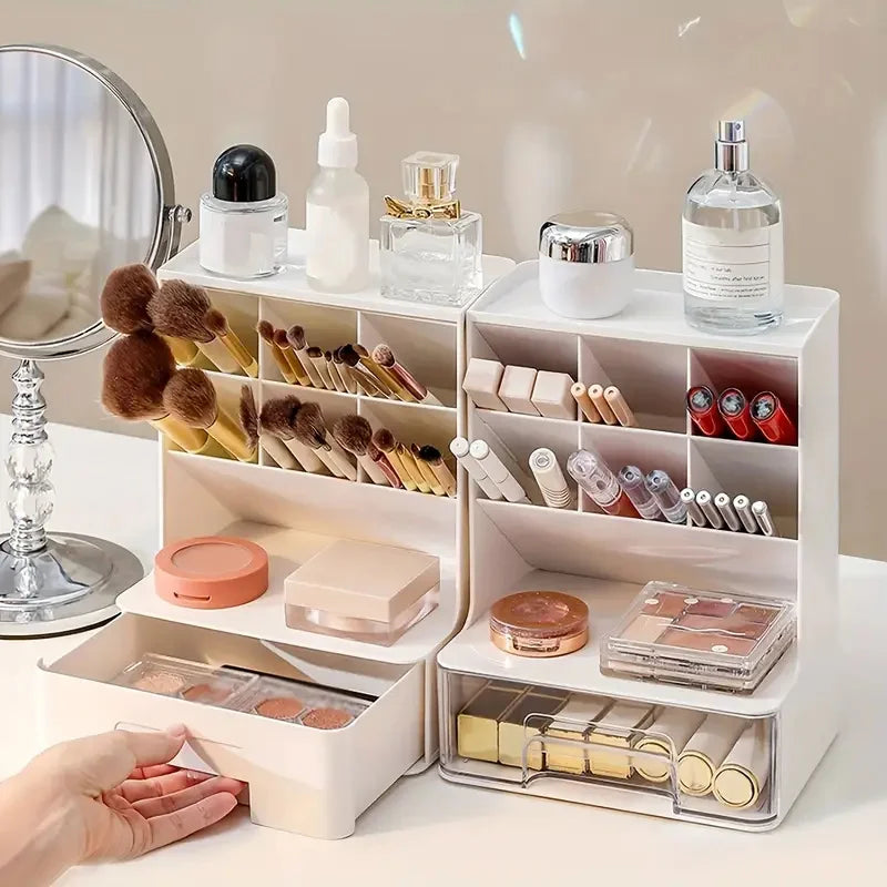 Large Capacity Cosmetic Tools Organizer with Drawers Oblique Makeup Brushes Storage Box for Storing Brushes Lipsticks Eyeshadows Vue