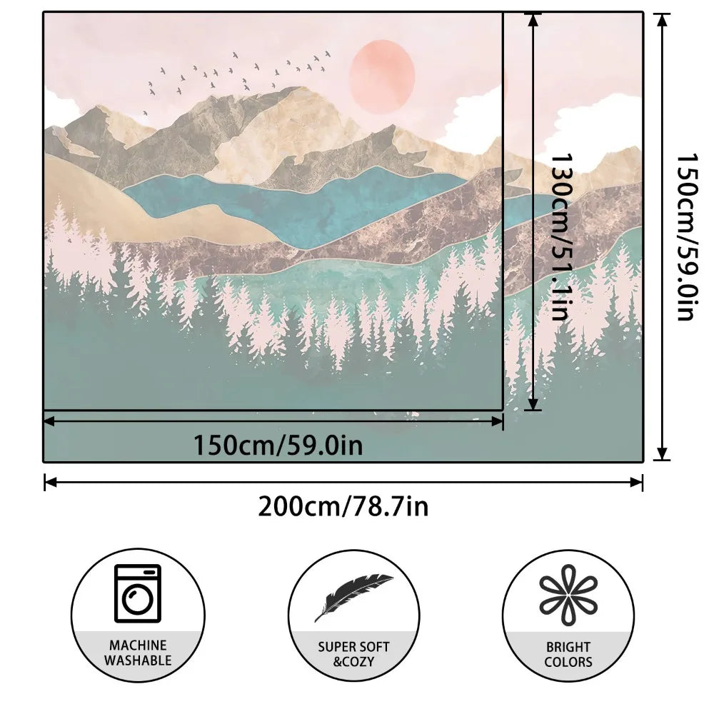 Mountain Tapestry Forest Tree Sunset Nature Landscape Tapestry Abstract Art Room Decoration Background Wall Cover Vue