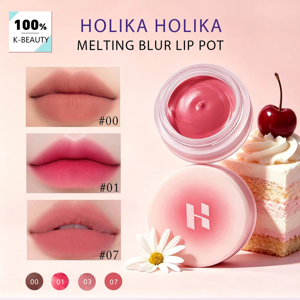 HOLIKA HOLIKA Melting Blur Lip Pot,Fluffy Chiffon Cream,Mist Velvet Sand Balm,Sticky Plush Glaze,Korean Cosmetic,Korean Makeup Vue