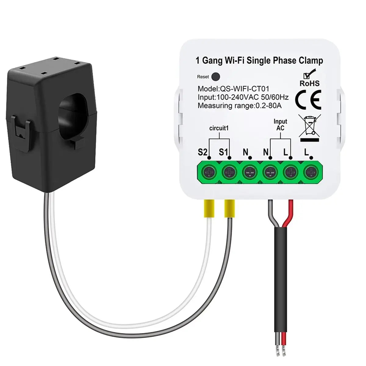 Hot-3X Smart Life WIFI Energy Meter Current Sensor Statistician For Electrical Lighting Solar KWH Monitor 100-240V 1CT Vue
