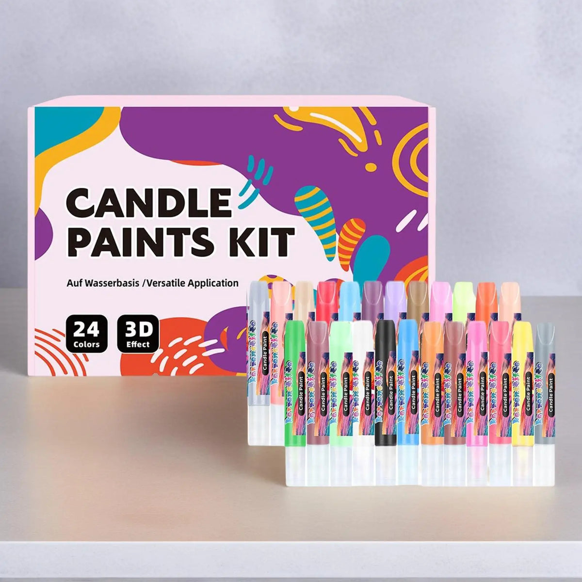24 Color 10ml Non Baked 3D Candle Pen Children's Handmade DIY Candle Painting for Glass Vases Jackets Clothes Pants Vue