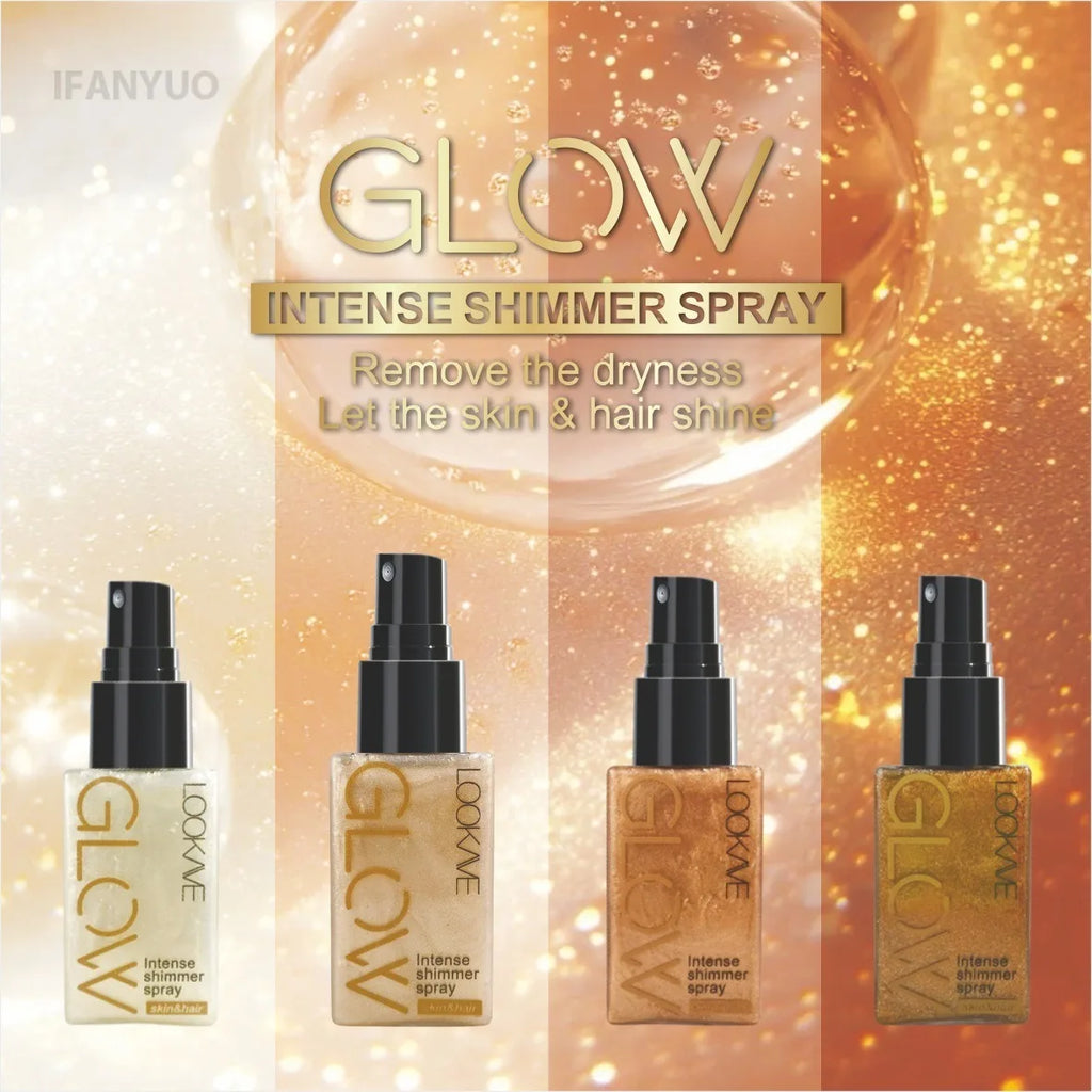 Intense Shimmer Spray Golden Brown Face Leg Contour Brighten Glitter Quick-Drying Non-Sticky Glitter Spray Liquid Highlighter Vue