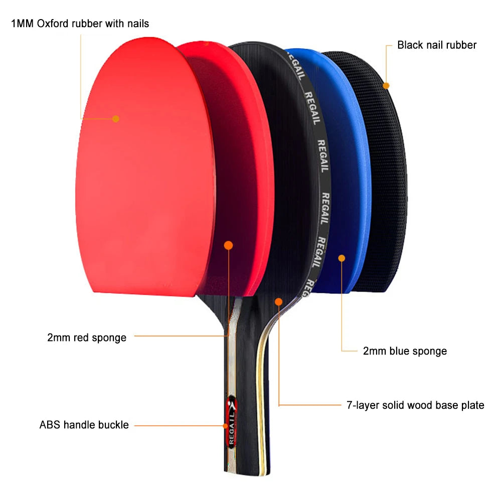 Table Tennis Racket 2 Rackets & 3 Balls Ping Pong Paddles Set Professional 2 Player Ping Pong Set with Bag for Tournament Play Vue