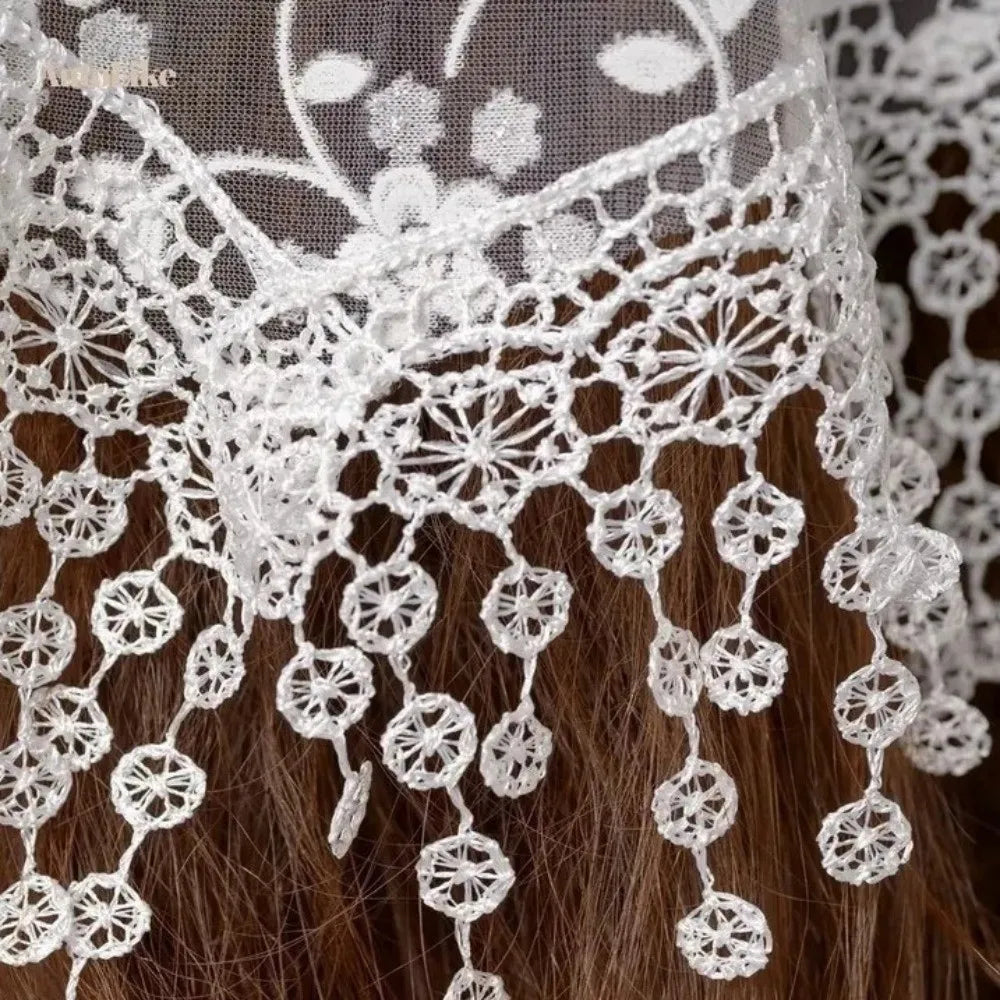 Floral Embroidered Lace Triangle Waist Scarf Hollow Hip Shape Out