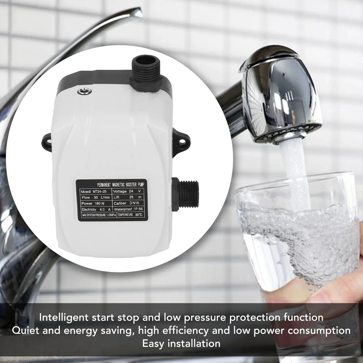 Automatic Booster Pump Automatic Water Booster Pump Booster Pump Water Pressure High Lift 180W for Kitchen Sink Shower DC24V Vue