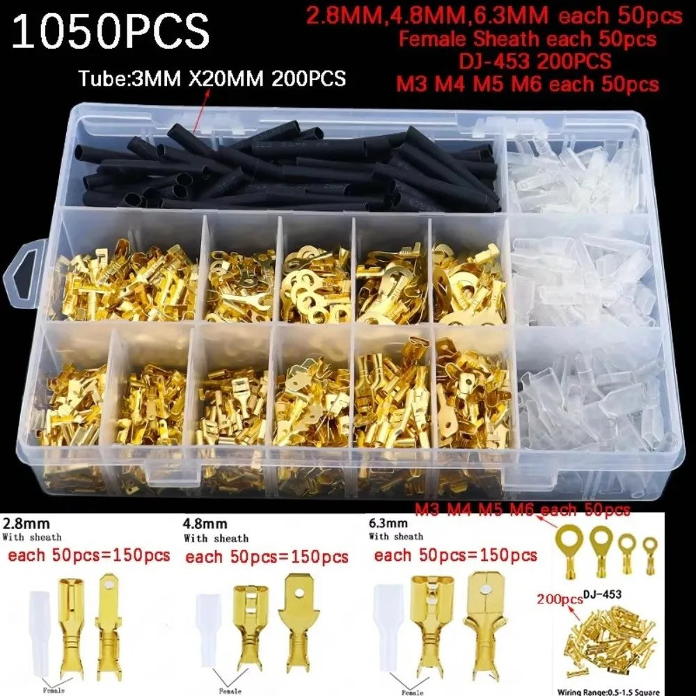1000/1050 pcs Electrical Wire Connectors Electrical Crimp Terminals Wire Wrap Connector Terminals Spade Crimp Terminals Vue