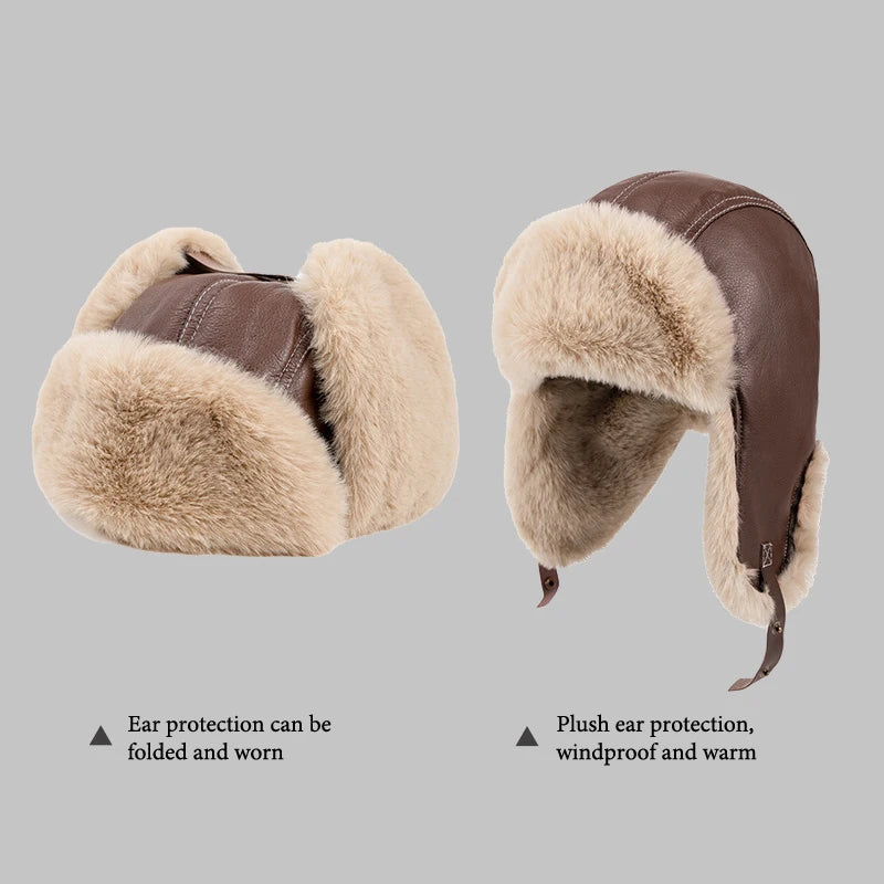 Winter Warm Ear Protector Head Cap For Men Women Outdoor Thick Windproof Warm Cycling Cap Retro Pilot Locomotive Warm Cap Vue