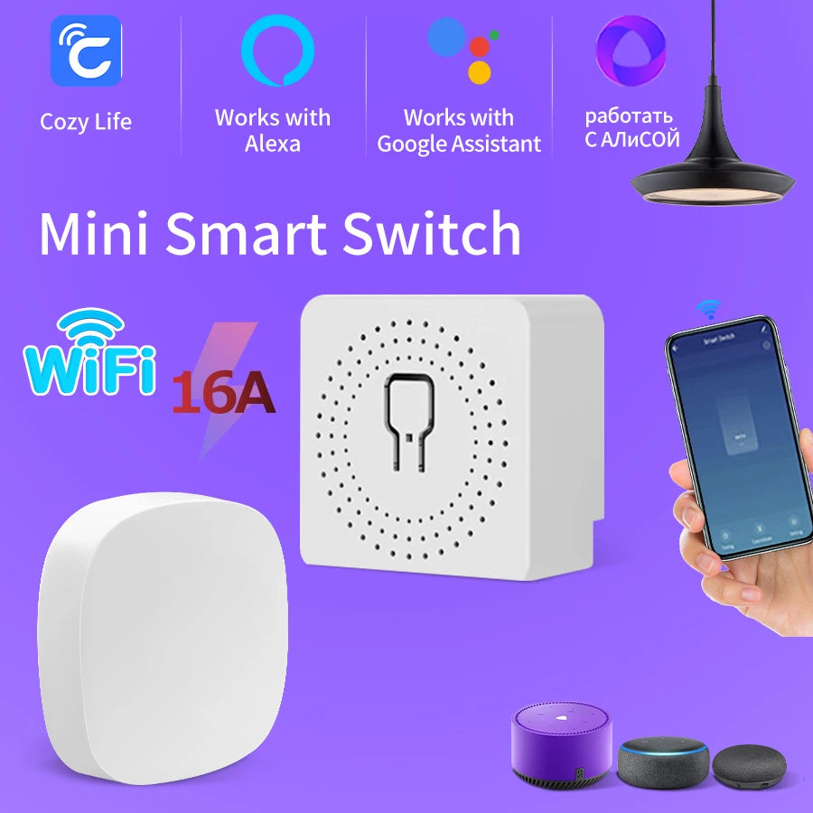 Smart Wifi Switch for Light Socket 100-240V DIY Breaker Switch Module Works with Alexa Google Yandex SmartThings Cozylife App Vue