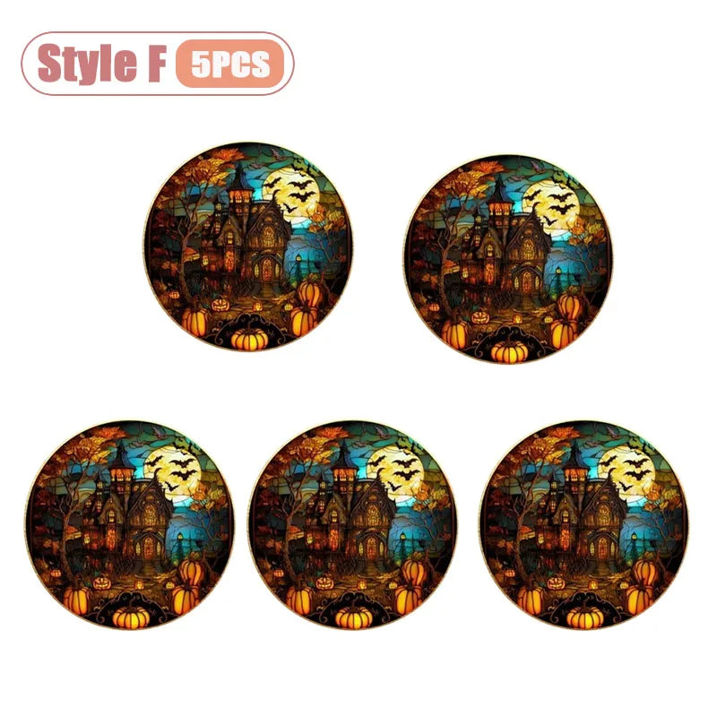 1-10PCS Halloween Static Window Cling Adhesive Free Removable Pumpkin Ghost Decal for Party Home Glass Decor Spooky Vue Style F-5PCS