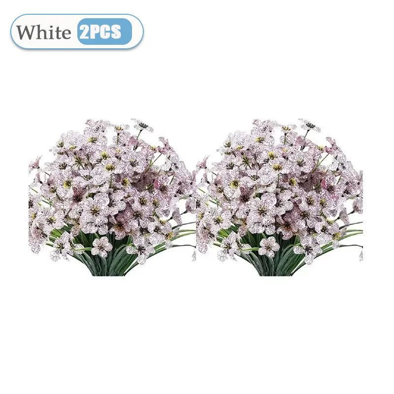 2-16PCS Violet Artificial Flowers Wall Hanging Fake Flower Bouquet Outdoor Home Garden Decoration DIY Wedding Party Home Decor Vue White-2PCS