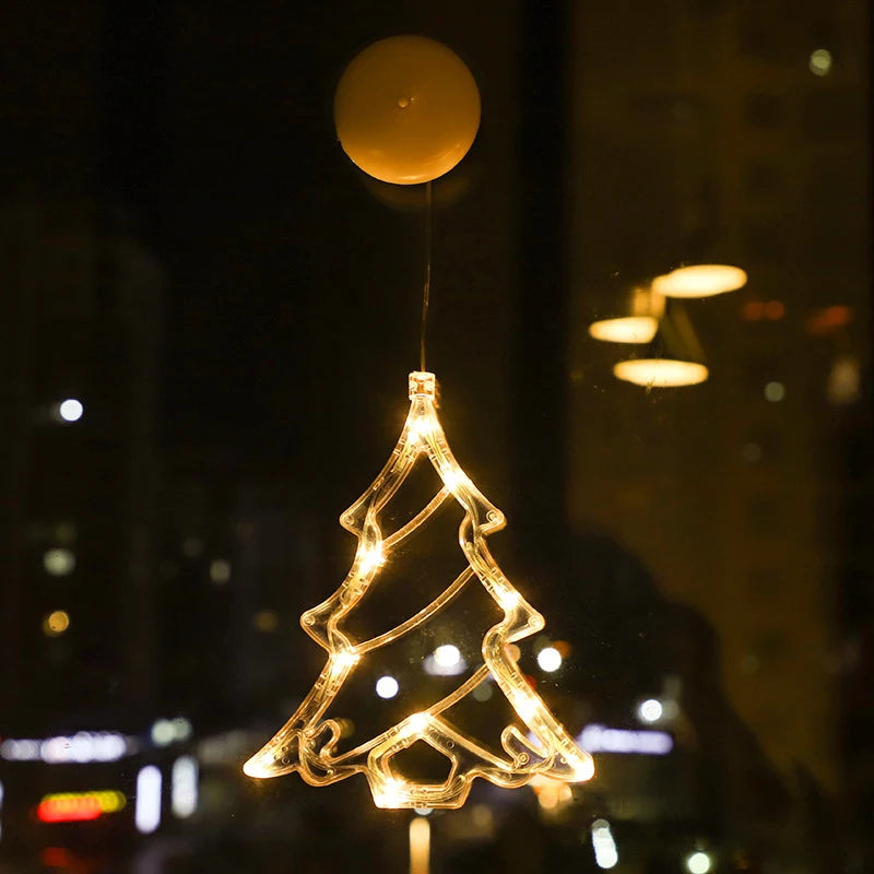 1-5PCS Snowman Christmas Tree Star Bell Lights Holiday Window Suction Cup Lamp Festive Decorative Lights Home Decor Vue