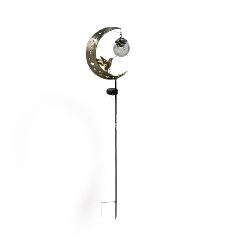 Waterproof Solar Garden Stake Light Solar Powered Half-Moon Design Hummingbird Moon Light Creative Floor Insertion Lawn Lamp Vue Stake Light
