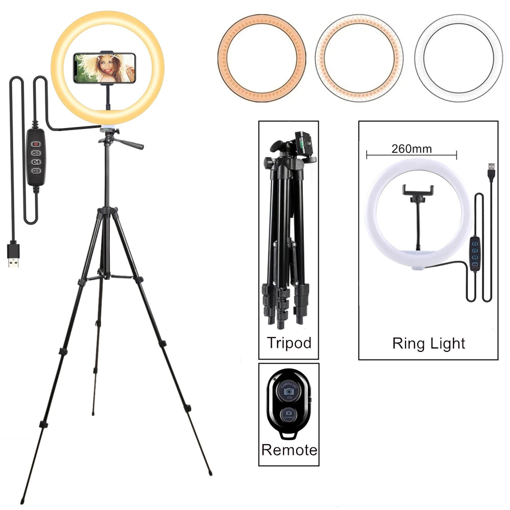 Selfie Ring Lamp Led Ring Light Selfie With Tripod Ring For Selfie Phone Video Photography Lighting For Youtube Phone Holder Vue With Black Tripod
