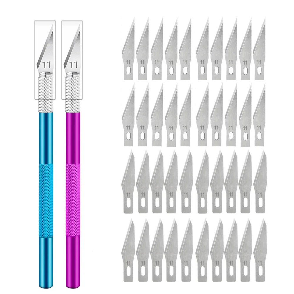 vvocci Non-Slip Engraving 10pcs Metal Knife Kit + 40 Blades Cutter Craft Knives #11 for Mobile Phone PCB Repair Hand Tools Vue M264 BluePurple