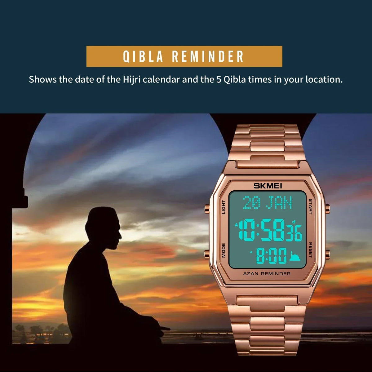 SKMEI 1763 Men's Digital Watch – Qibla & Hijri Calendar Digital Sport Watch Vue