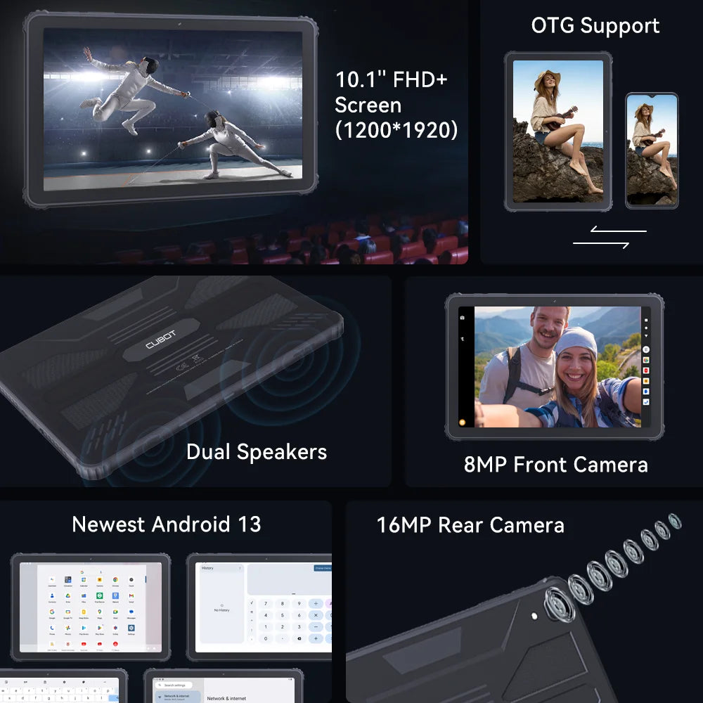 Cubot TAB KINGKONG, Rugged Tablet Android 13, IP68 Waterproof, 16GB RAM(8GB+8GB Extended), 256GB ROM, 10600mAh, 10.1 Inch Screen Vue