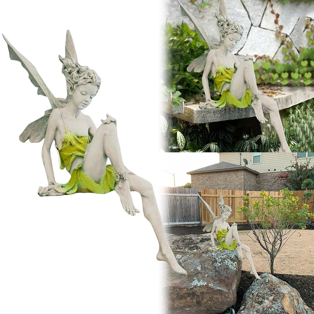 Flower Fairy Garden Sculpture – Resin Angel Girl Figurine Garden Figurine Vue