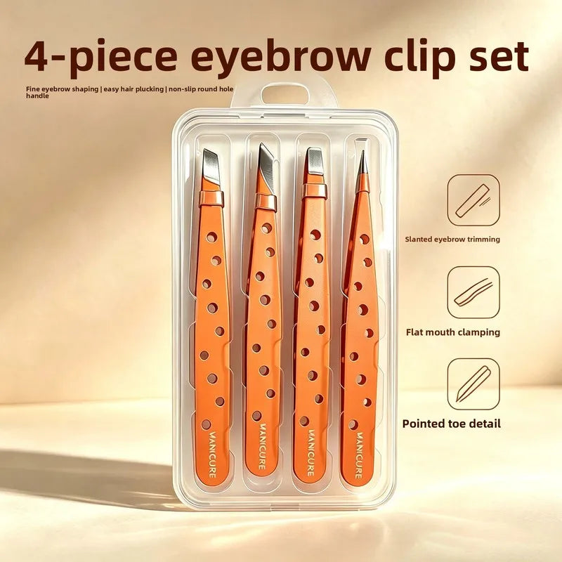 1/4pcs New Round Hole Stainless Steel 96° Slant Tip Eyebrow Tweezers For Eyebrow Plucking Eyelash Extension Beauty Makeup Tool Vue