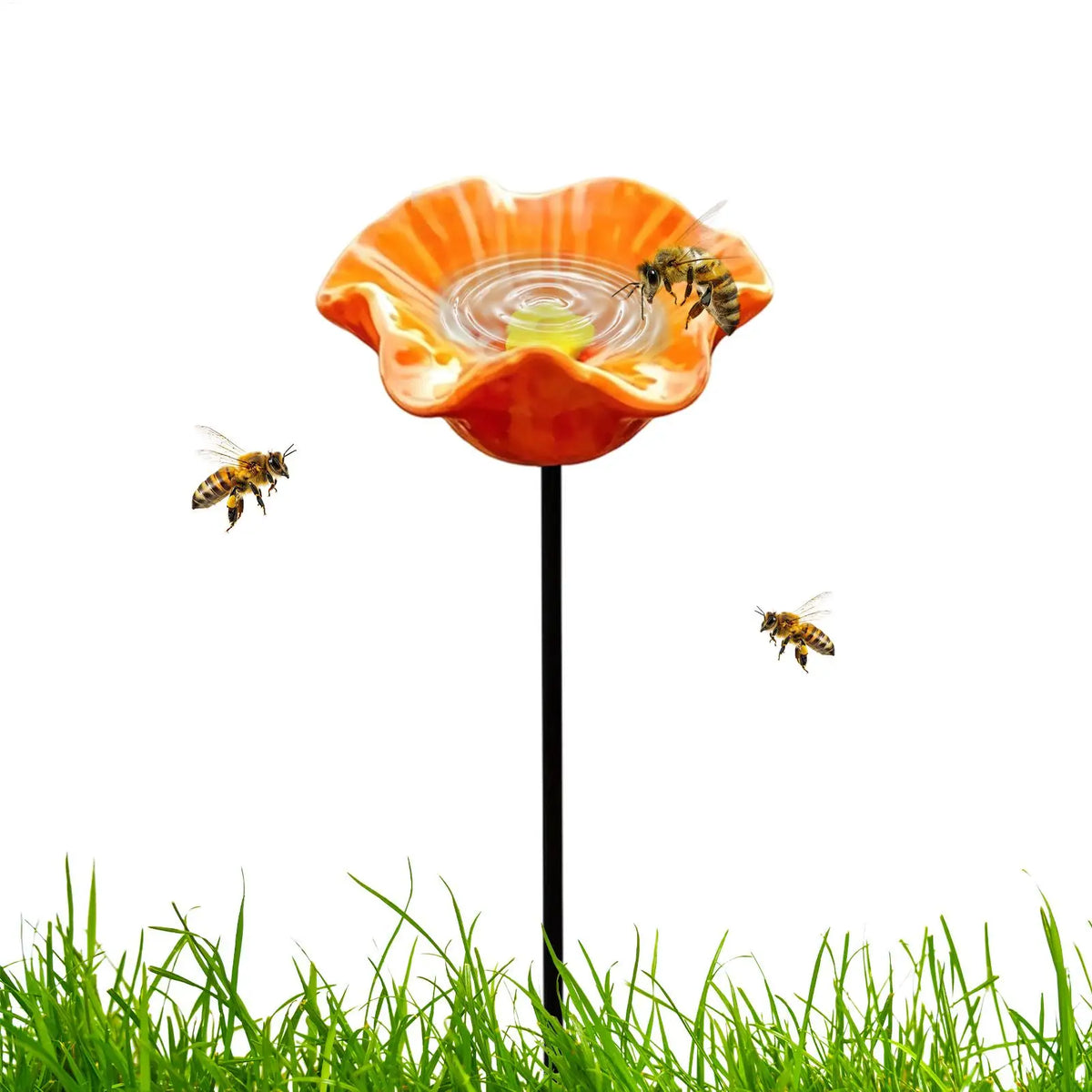 Resin Flower Shaped Bee Watering Station, Garden Butterfly Drinking Feeder with Ground Stake, Outdoor Yard Decorative Water Tray Vue