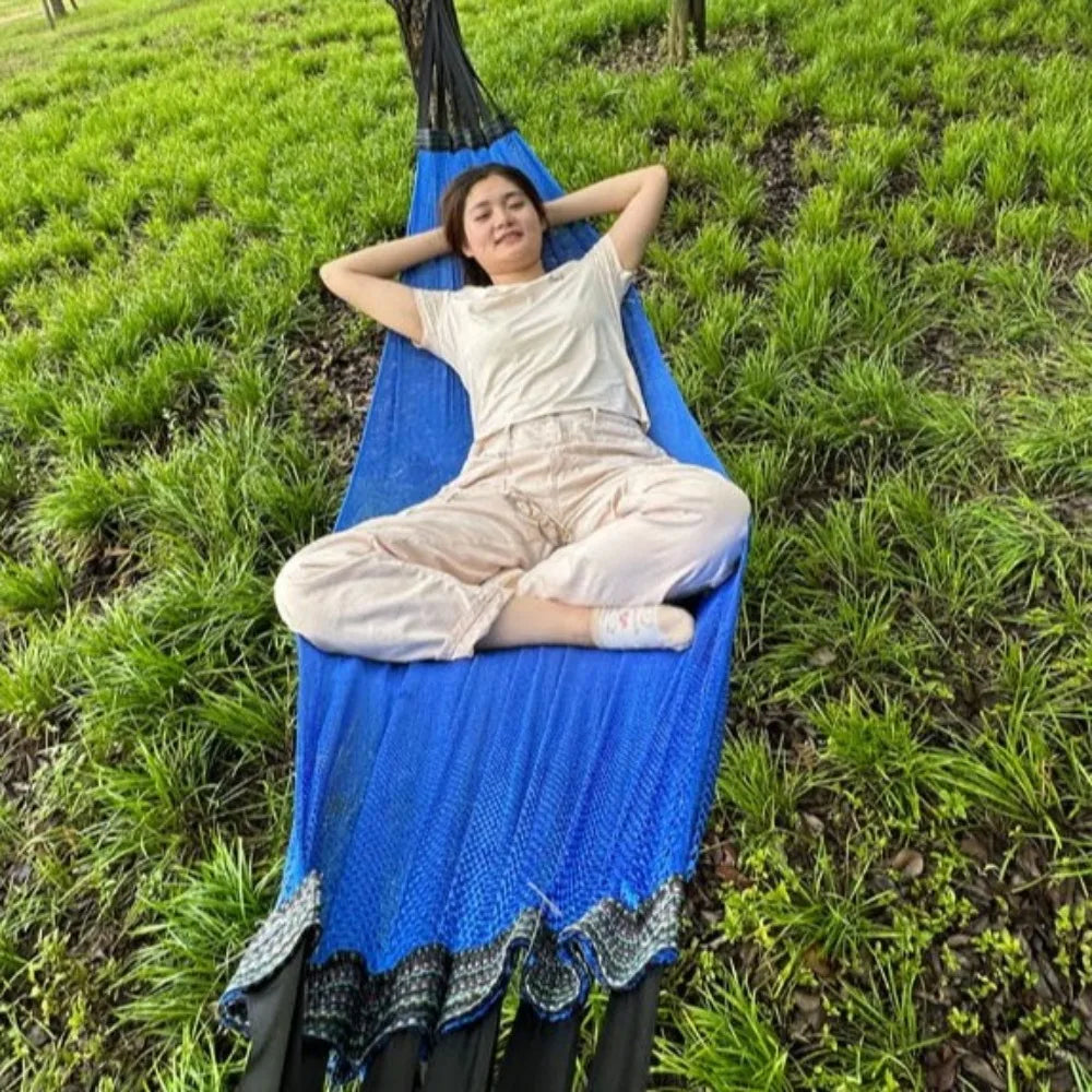 Portable Ice Silk Mesh Hammock Load-bearing 200KG With Storage Bag Leisure Swing Single Wide Hanging Bed Garden Vue
