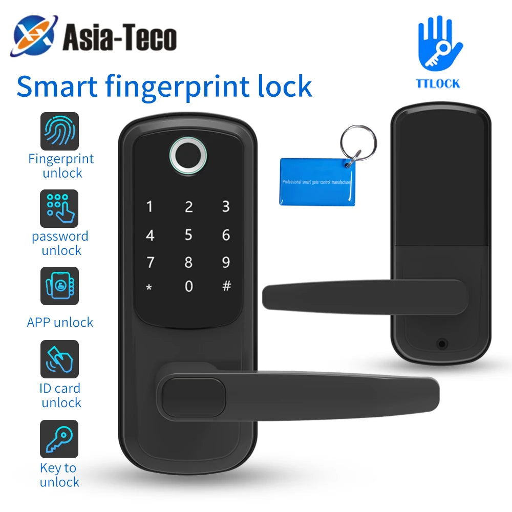 TTLOCK Intelligent Electronic Door Smart Lock - Remote Biometric Fingerprint & RFID Card - Password Key - Electric Unlock System Vue