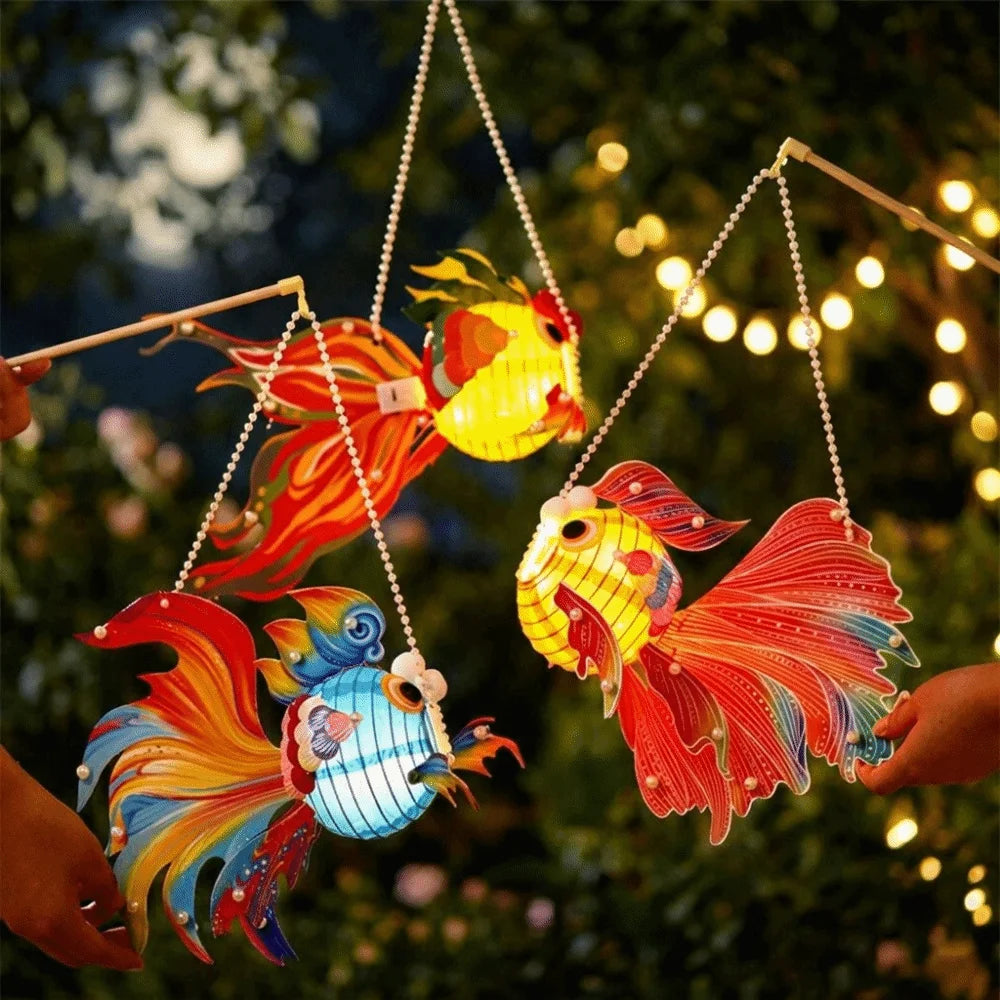 3D Koi Goldfish Lanterns Chinese Style Good Luck Mid-Autumn Festival Lantern Luminous Paper DIY Lantern Material Kit Vue