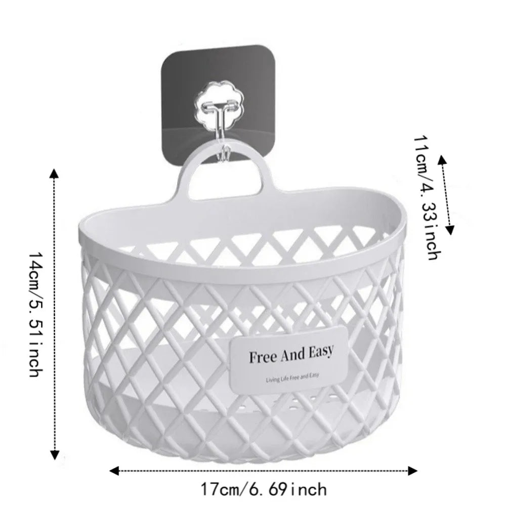 No Drill Hanging Storage Basket Multifunctional Drainage Shelf Kitchen Storage Basket Hollow Out Plastic Toiletry Holder Box Vue