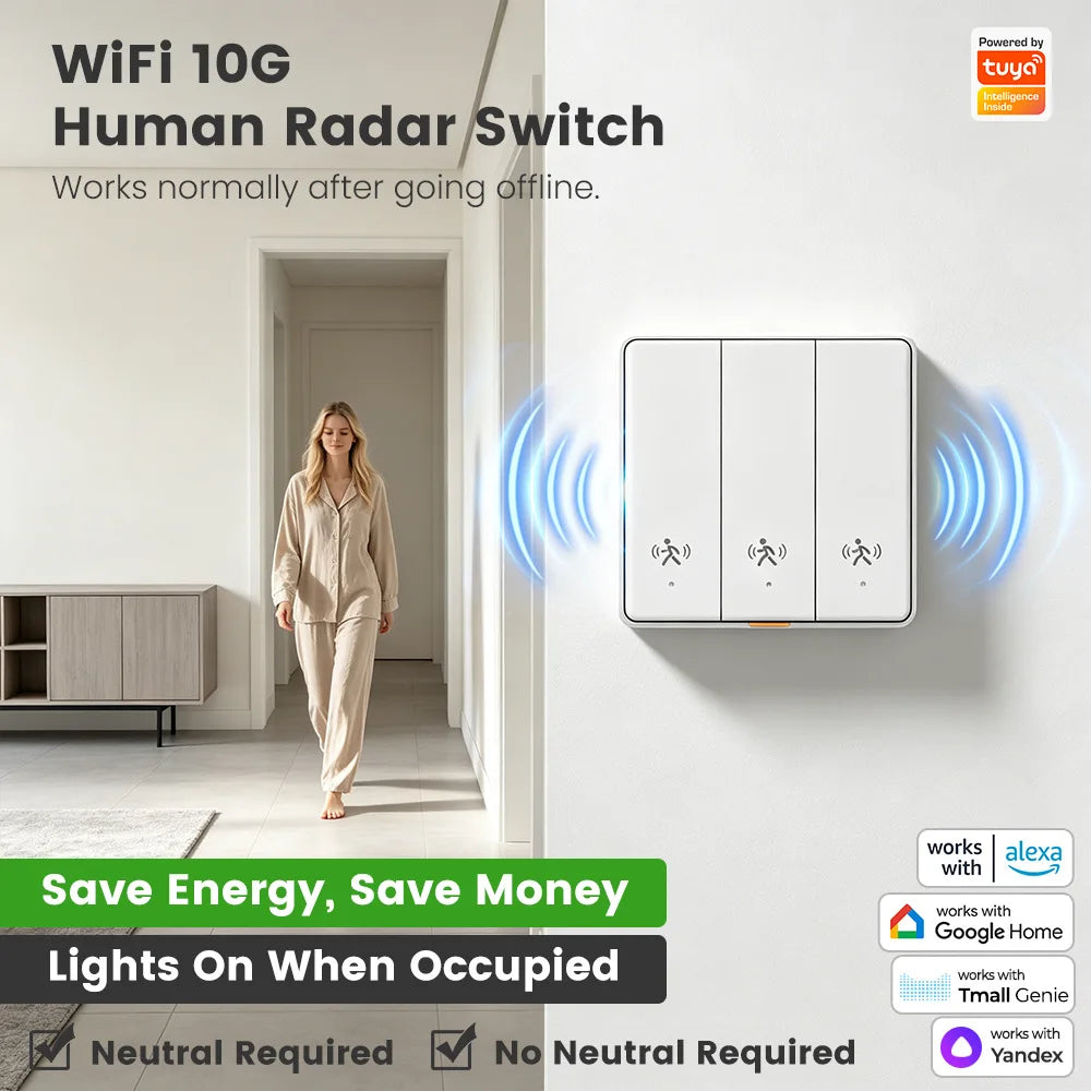  SmarDeer 1/2/3 Gang Smart Switch with Motion Sensor,Works with Alexa & Google, Tuya App Control Vue
