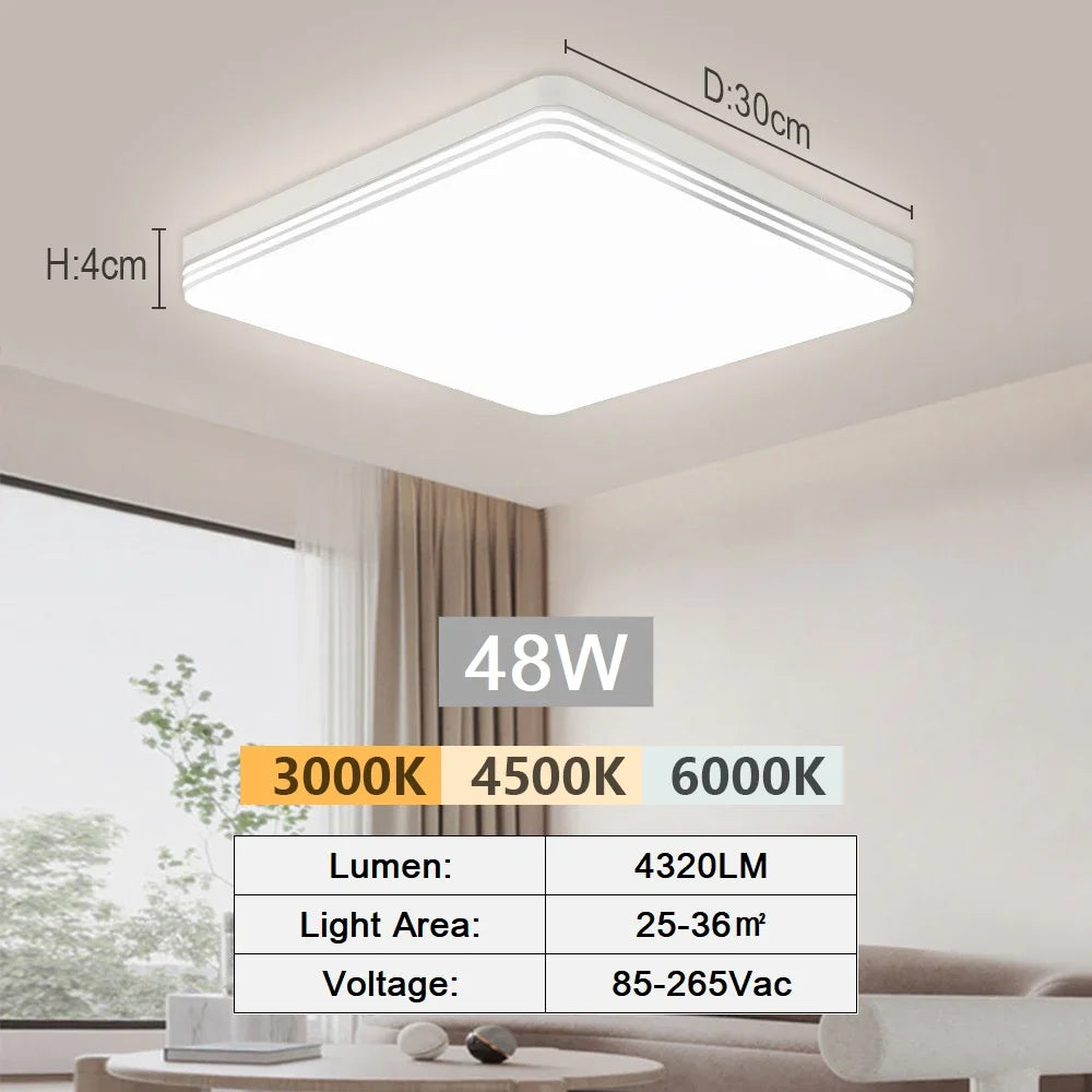 Ultra Thin LED Ceiling Light Modern Square/Round Panel Lamp Surface Flush Mount for Bedroom Kitchen Hallway Living Room Lighting Vue Square 48W-SR Cold white