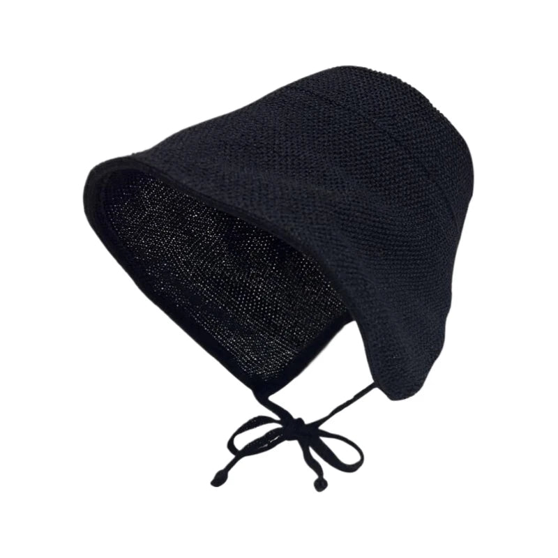 Linen Straw Regency Bonnets Hats For Women Sun Hats Bow Beach Cap Big Wide Brim Cloche Hat Chapeau Femme Lace Up Outdoor Summer Vue Black