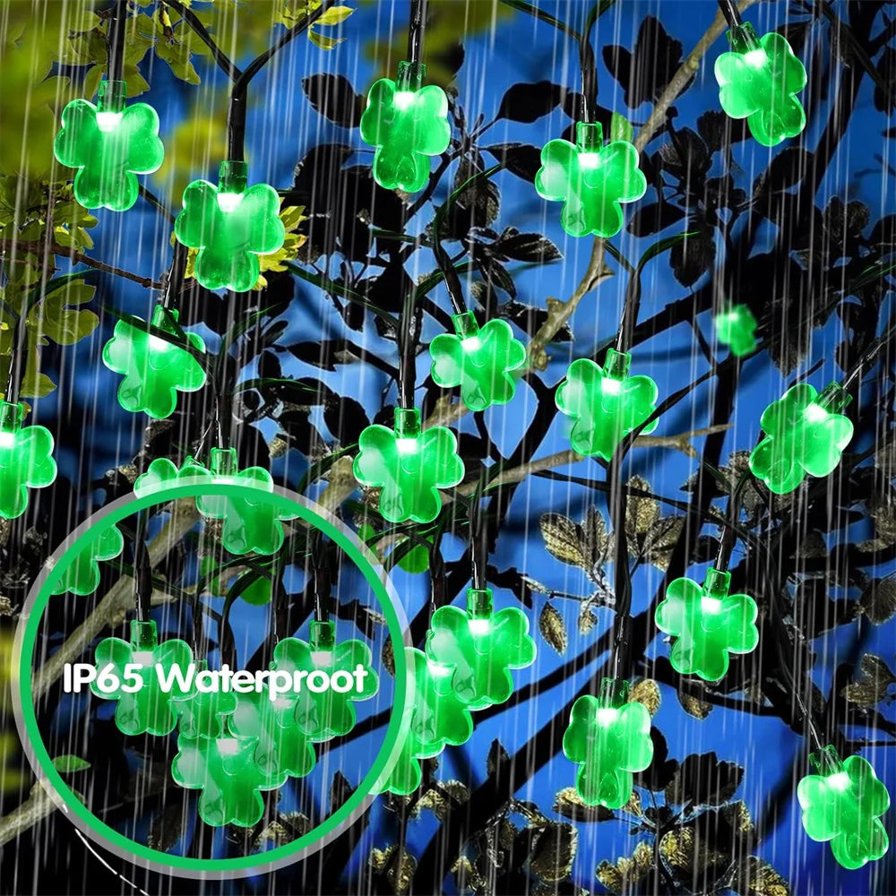 Solar St Patricks Day Decorations Shamrock String Lights 22M 200Led Lucky Clover Green Lights Outdoor Waterproof 8 Mode Light Vue