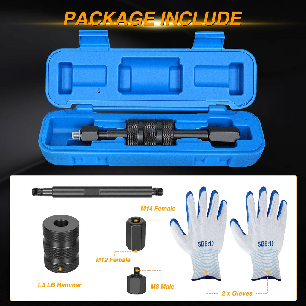 Nilight Diesel Injector Puller Tool with Slide Hammer, Common Rail Fuel Injectors Puller Removal Tool with w M8 M12 M14 Thread Adapter Heavy Duty Injector Remover for Stubborn Diesel Injectors, Blue Vue Blue United States