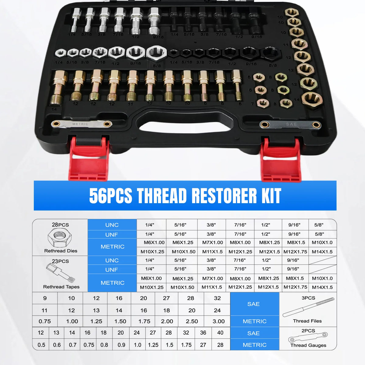 Nilight Thread Chaser Set SAE Metric Master Thread Repair Kit with Case 28 Taps 28 Dies 3 Files 2 Gauges Universal UNC UNF Sizes Automotive Tool for Mechanic Auto Shop Home Garage Repair Vue
