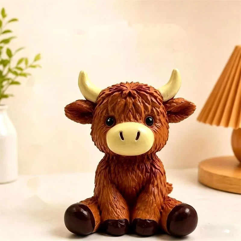 2pcs Highland Cow Figurine Large And Mini Handcrafted Ornament Cute Table Desk Display Gift For Women Kids Christmas Vue