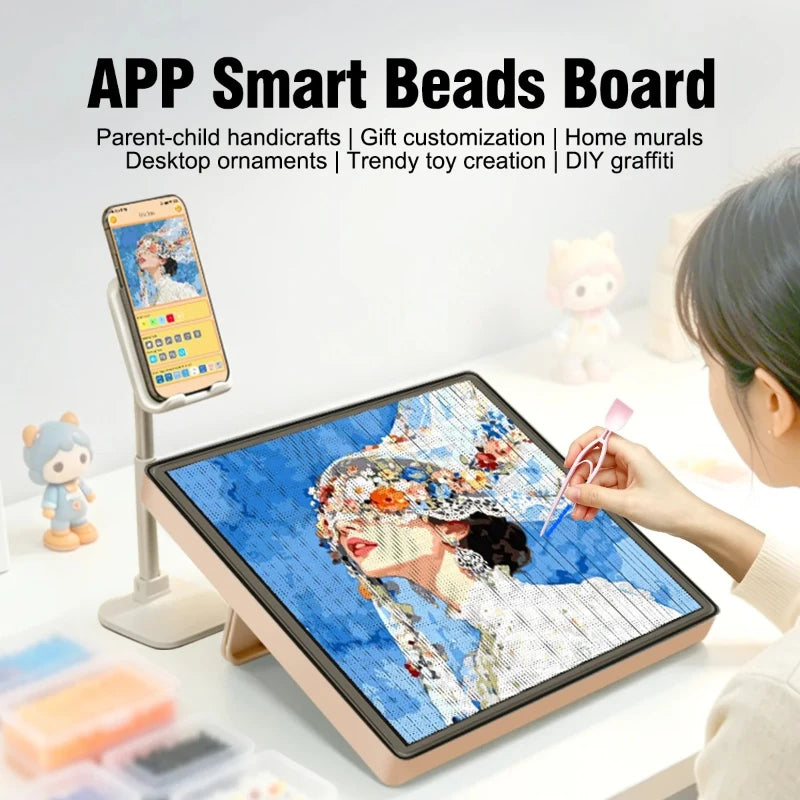 LED Bead Art Light Board App Guided Fuse Beads Pegboard USB Powered DIY Pixel Pattern Craft Kit for Kids Beginners Gift Vue