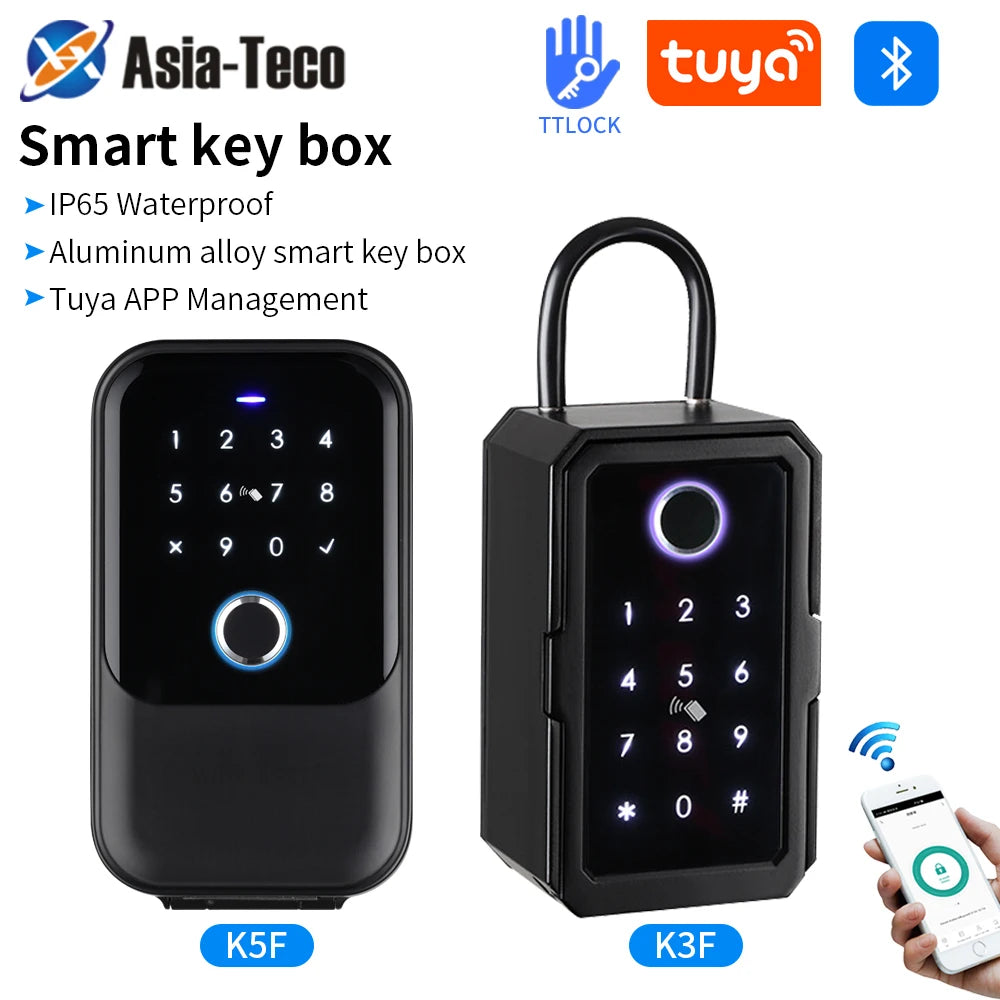 Waterproof Key Safe TTlock/Tuya Fingerprint Bluetooth Key Box App Remote Unlock Wall Mount Security Lock Box Safety Box Padlock Vue