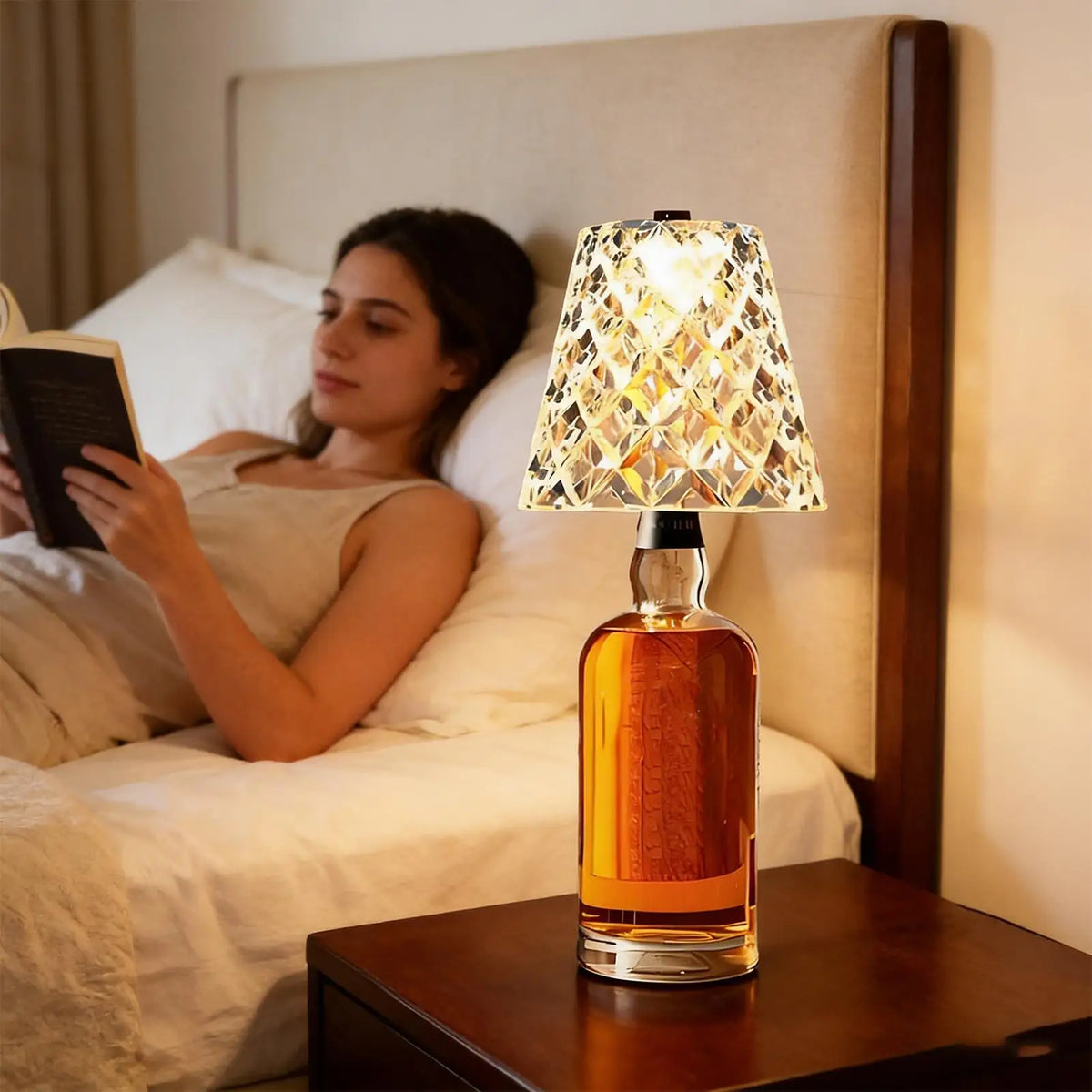 Wireless Bottle Lamp 3-Color Touch Dimming Cordless Lampshade Rechargeable Wine Bottle Lights for Bedroom Living Room Kitchen Vue