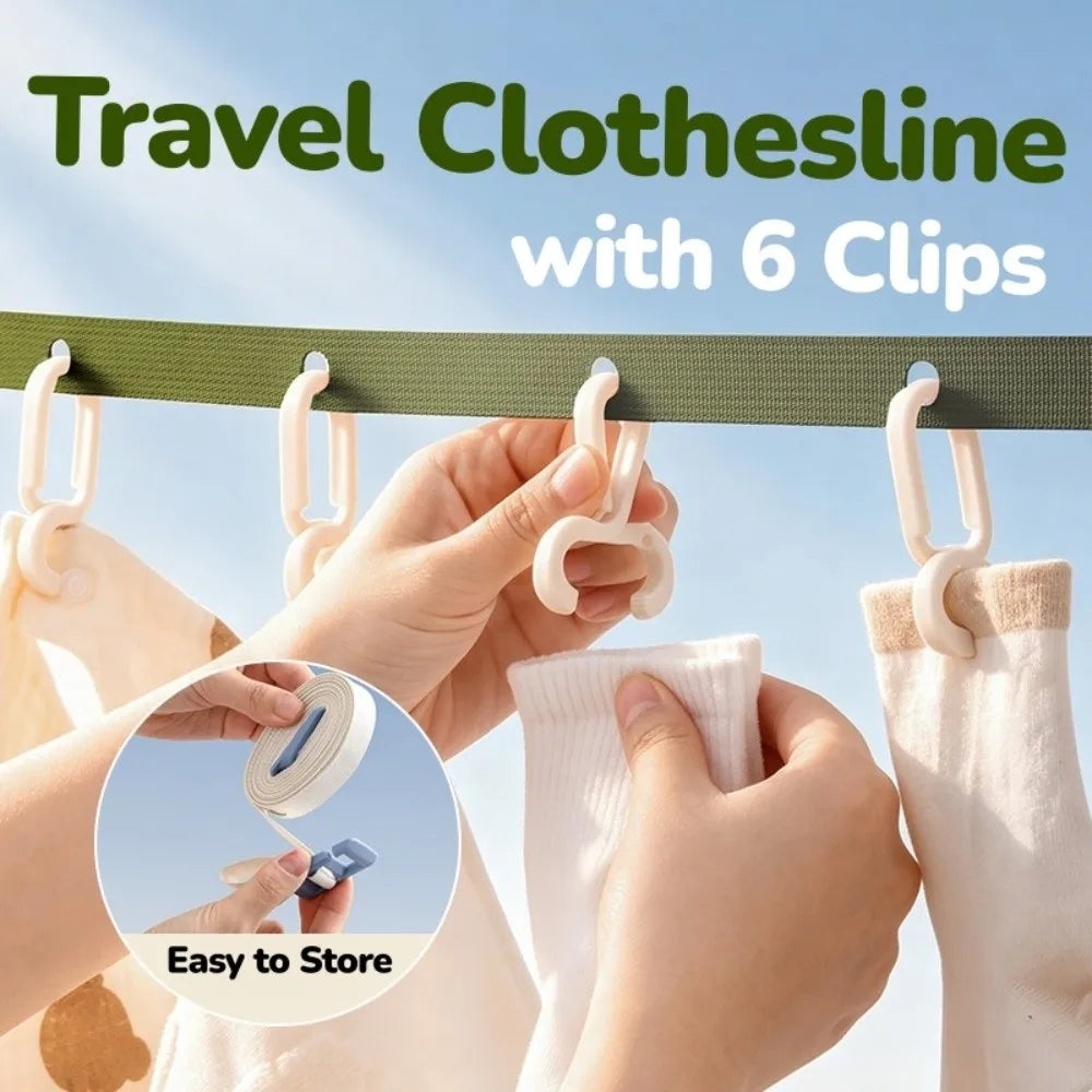 Windproof Outdoor Clothesline with 6 Clips Non-Slip Multifunctional Portable Storage Lanyard Space-saving Adjustable Vue