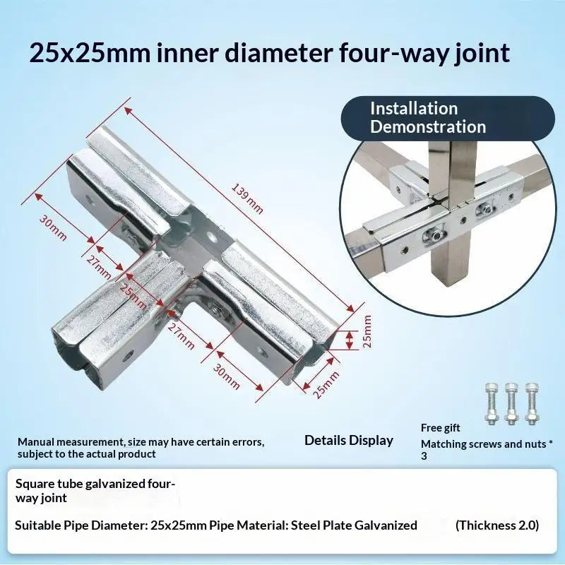 20x20/25x25mm Square Pipe Elbow Fixed Buckle Non Welding Joint Pipe Connector Fitting Bracket Vue A9