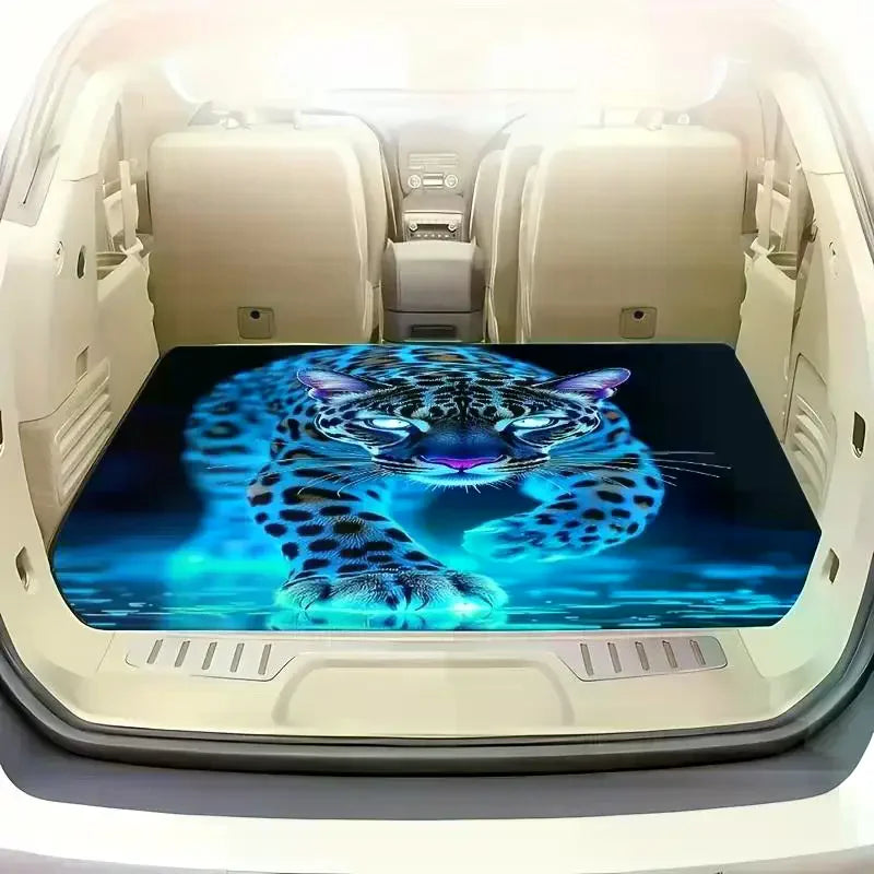 Blue Cheetah Print Car Trunk Mat Suitable All-weather Cargo Lining