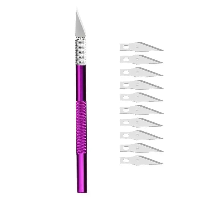 5pcs Blade Fniiva Engraving Cutter withMetal Handle Craft Carving Sculpture Paper Non-Slip Knife DIY Repair Hand Leather Tools Vue PURPLE