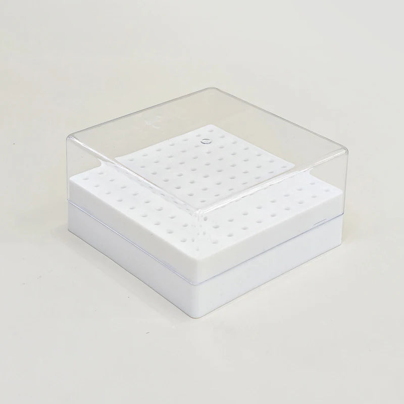 100 Holes Nail Art Drill Storage Box Grinding Polish Head Bit Holder Display Nail Drill Bits Organizer Plastic Nail Stand Vue White