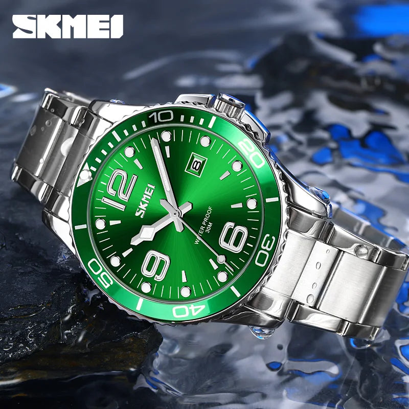 SKMEI 9278 Men's Stainless Steel Quartz Watch | Date & Week Men's Quartz Watch Vue