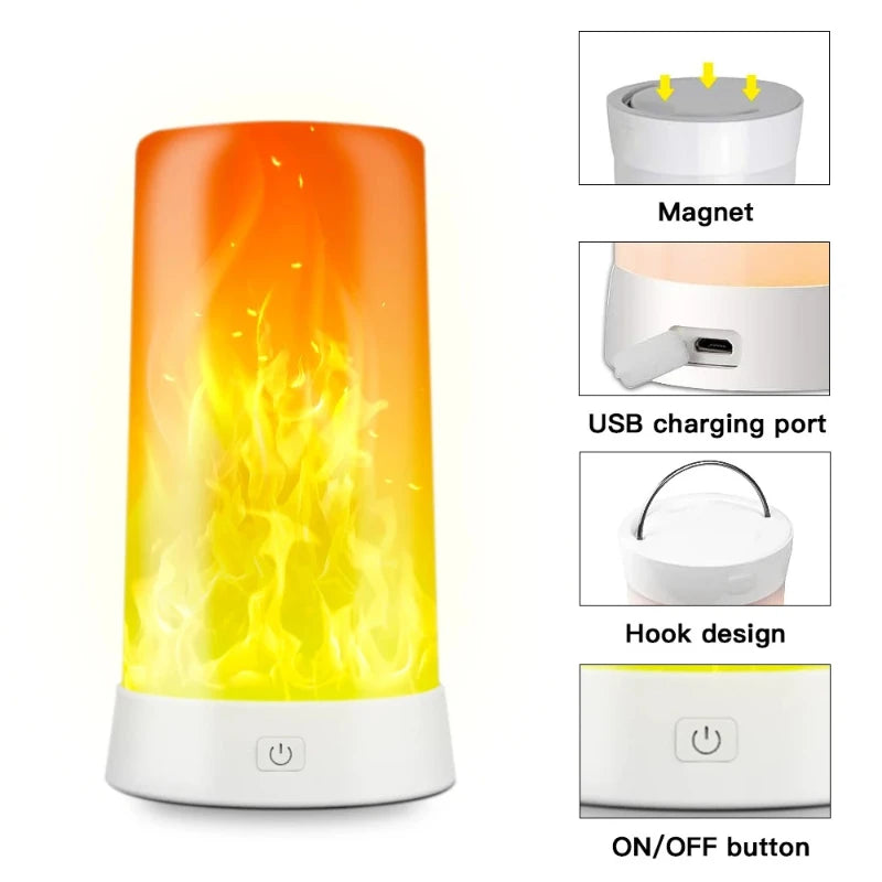 USB Rechargeable LED Flame Lamp Simulates Flame Effects, Realistic Bar Interior Decoration Vue Remote Control Versi