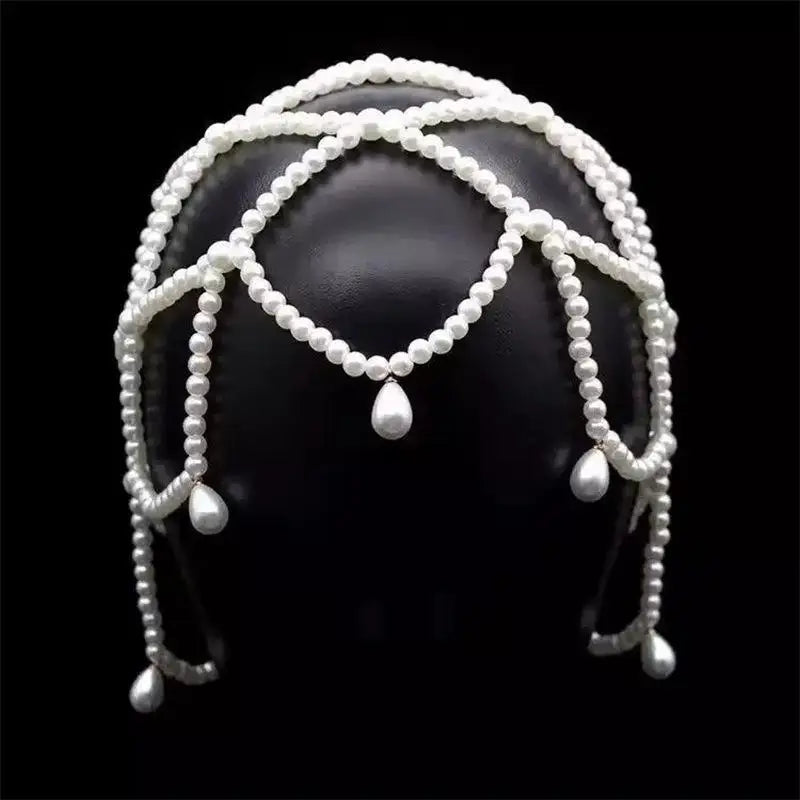 European And American New Style Woven Pearl Tassel Hat Chain Bridal Temperament High-end Versatile Hair Accessories Vue 02