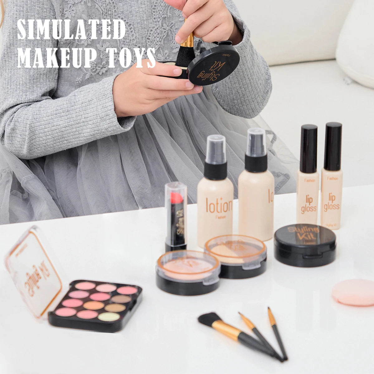 Simulated Makeup Toys, Play Cosmetics Girl Gifts Fake Makeup Set Toy Simulated Lipstick Powder Blusher Not Real Makeup for Kids Vue