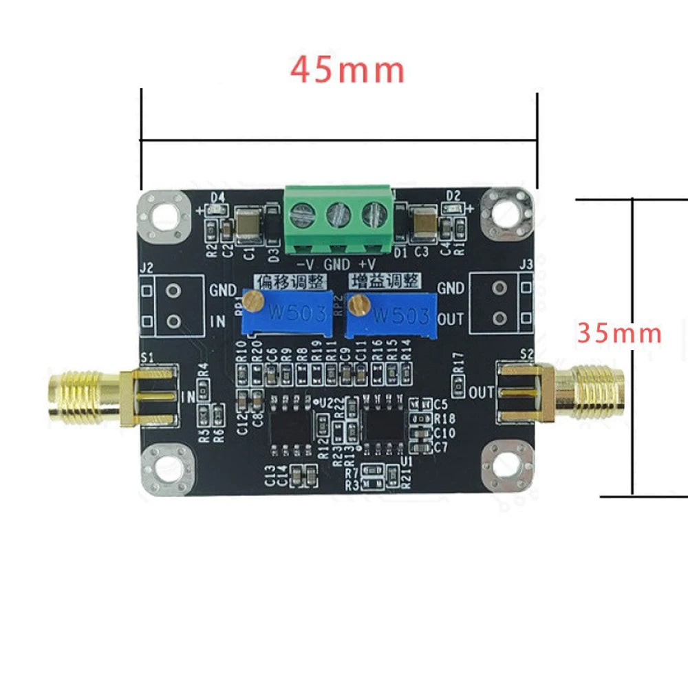 DC Bias Adjustable Amplifier Module ±5V-±18V Power Supply 2MHz Bandwidth Gain 113x Bias for ADC DAC Buffer Signal Conditioning Vue