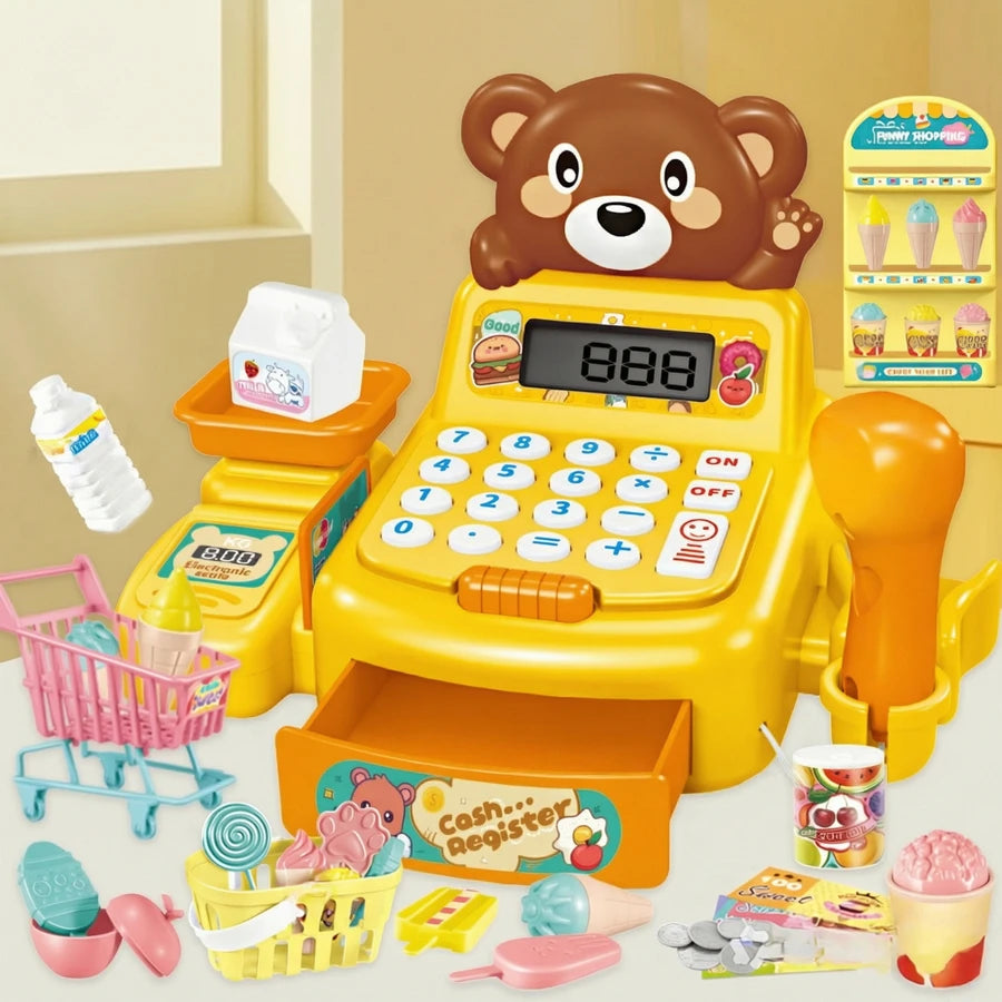 Cash Register Toys, Electric Simulate Supermarket Scan Educational Calculate Gifts for Kids with Sound Light Vue