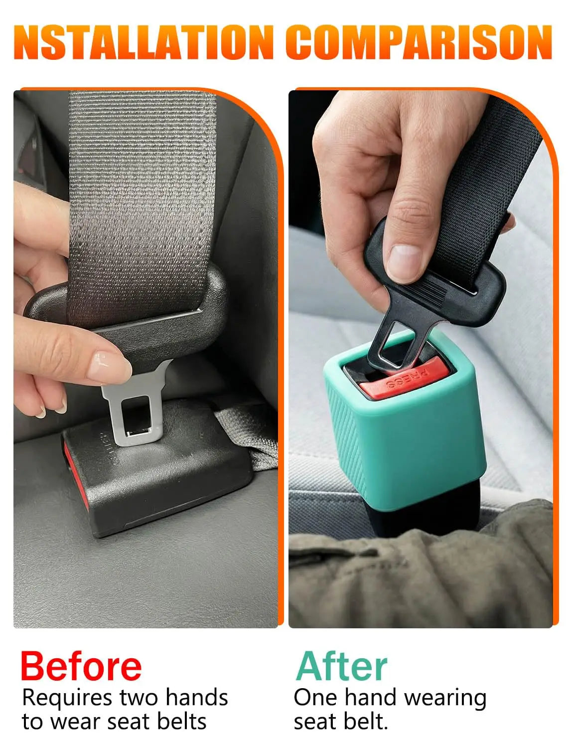 2Pcs Glow-in-the-Dark Seat Belt Buckle Holder, Silicone Rear Booster - Makes Receptacle Upright for Quick Access, Universal Fit Vue