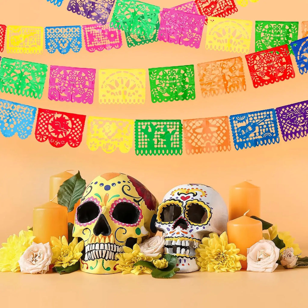 1-10Sets ﻿Mexican Party Decorations Bunting Square Flag Banner for Day of the Dead Carnival Fiesta Birthday Decor Vue
